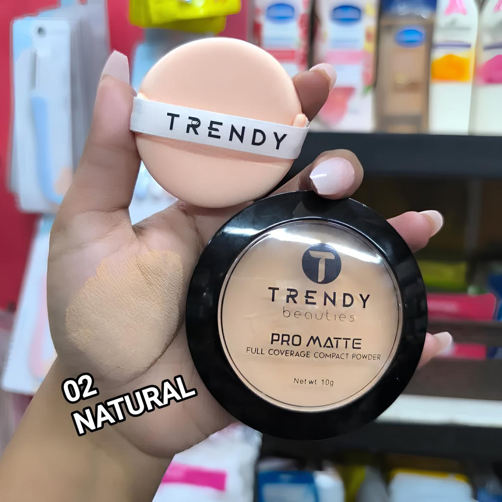 TRENDY Beauty Pro Matte Compact Powder – Full Coverage & Oil Control