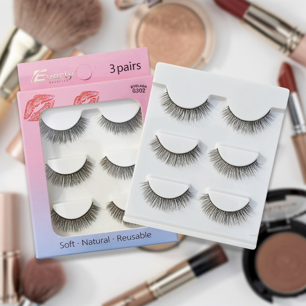 Everly Beauties G300 Series 3Pair False Eyelash Set | Lightweight Reusable Lashes