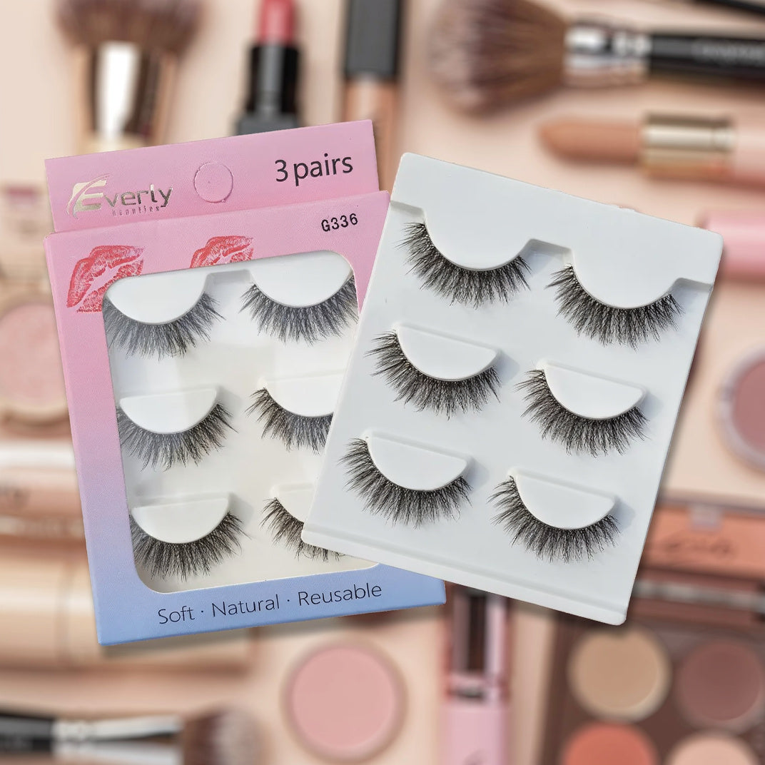 Everly Beauties G300 Series 3Pair False Eyelash Set | Lightweight Reusable Lashes