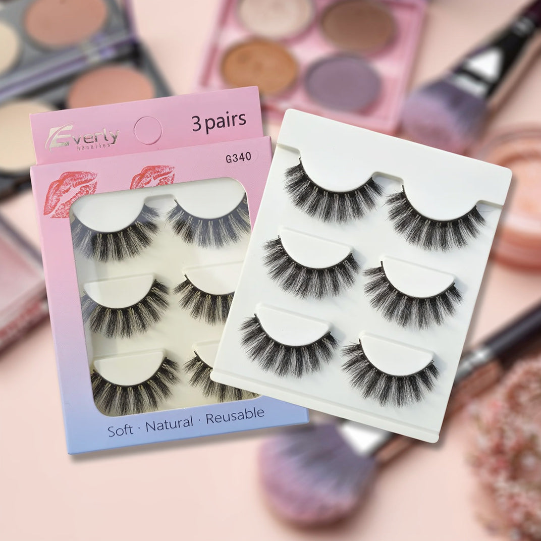 Everly Beauties G300 Series 3Pair False Eyelash Set | Lightweight Reusable Lashes