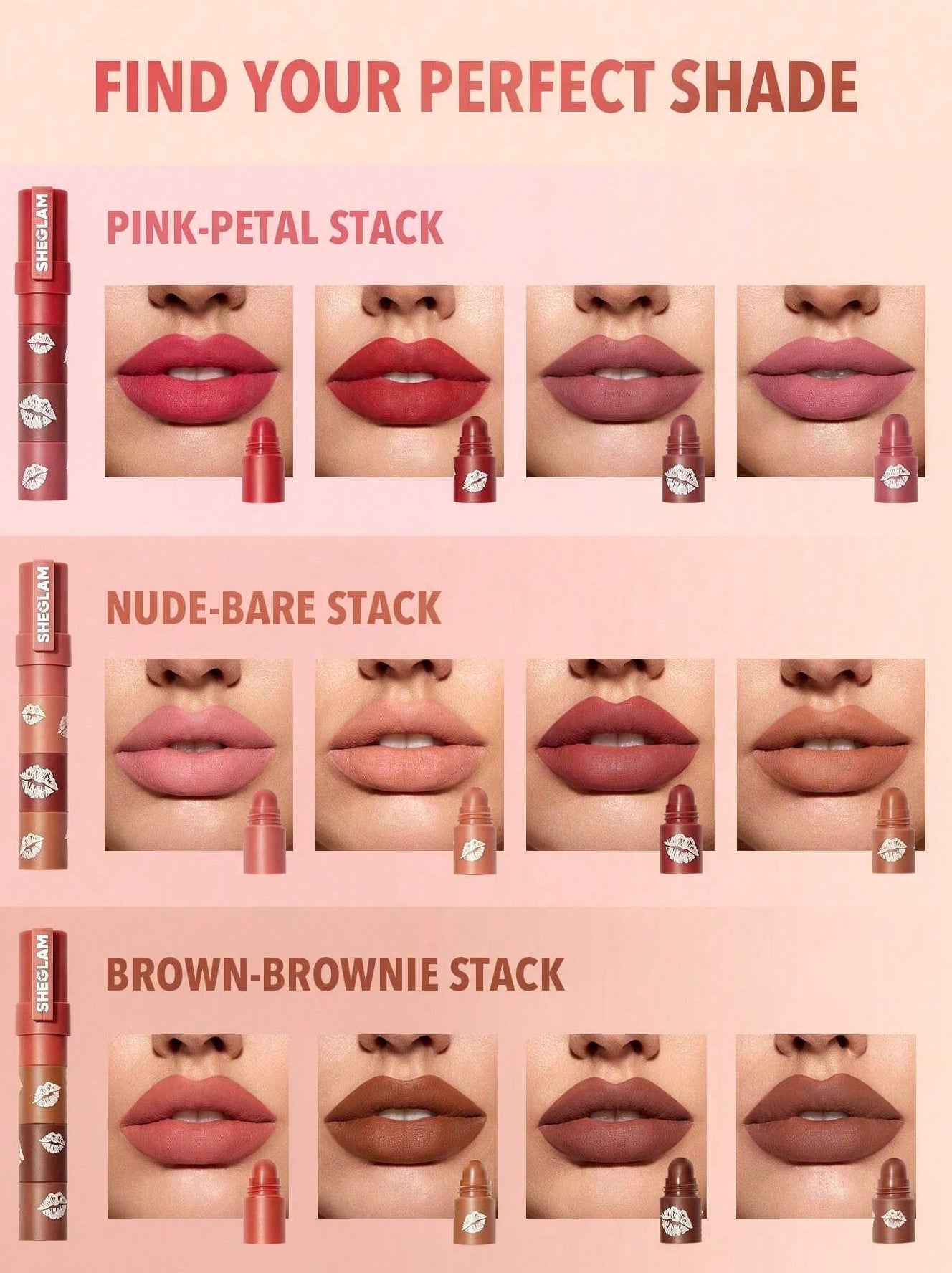 Sheglam Mega Lip Stacks | 4-in-1 Matte Lipstick Compact by SHEGLAM