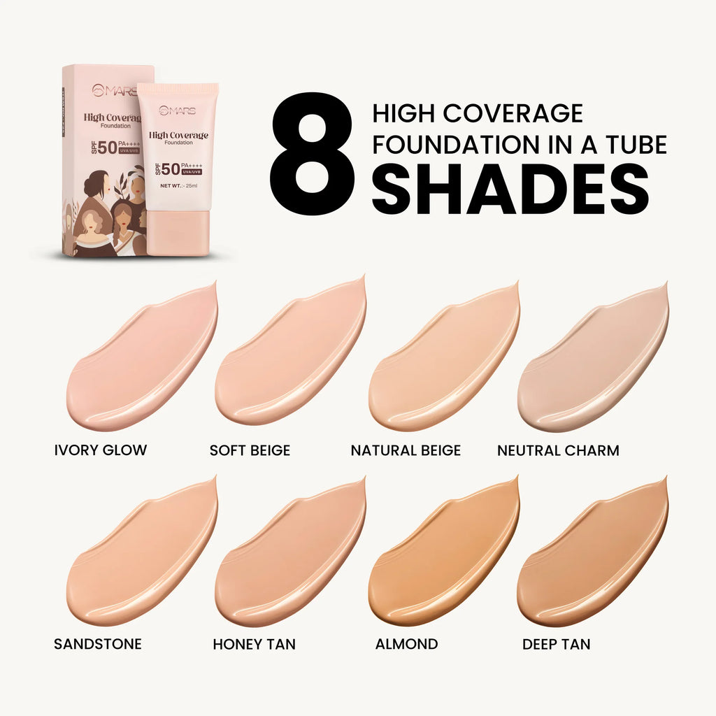 MARS High Coverage Foundation Tube SPF 50 PA++++ | Travel-Friendly Matte Foundation