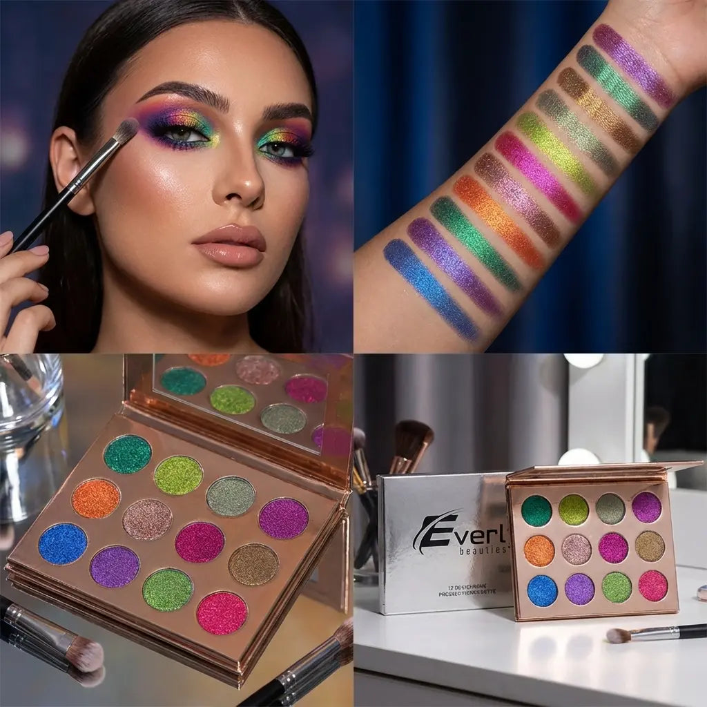 Everly Beauties 12 Colors Multichrome Pressed Pigment Eyeshadow Palette