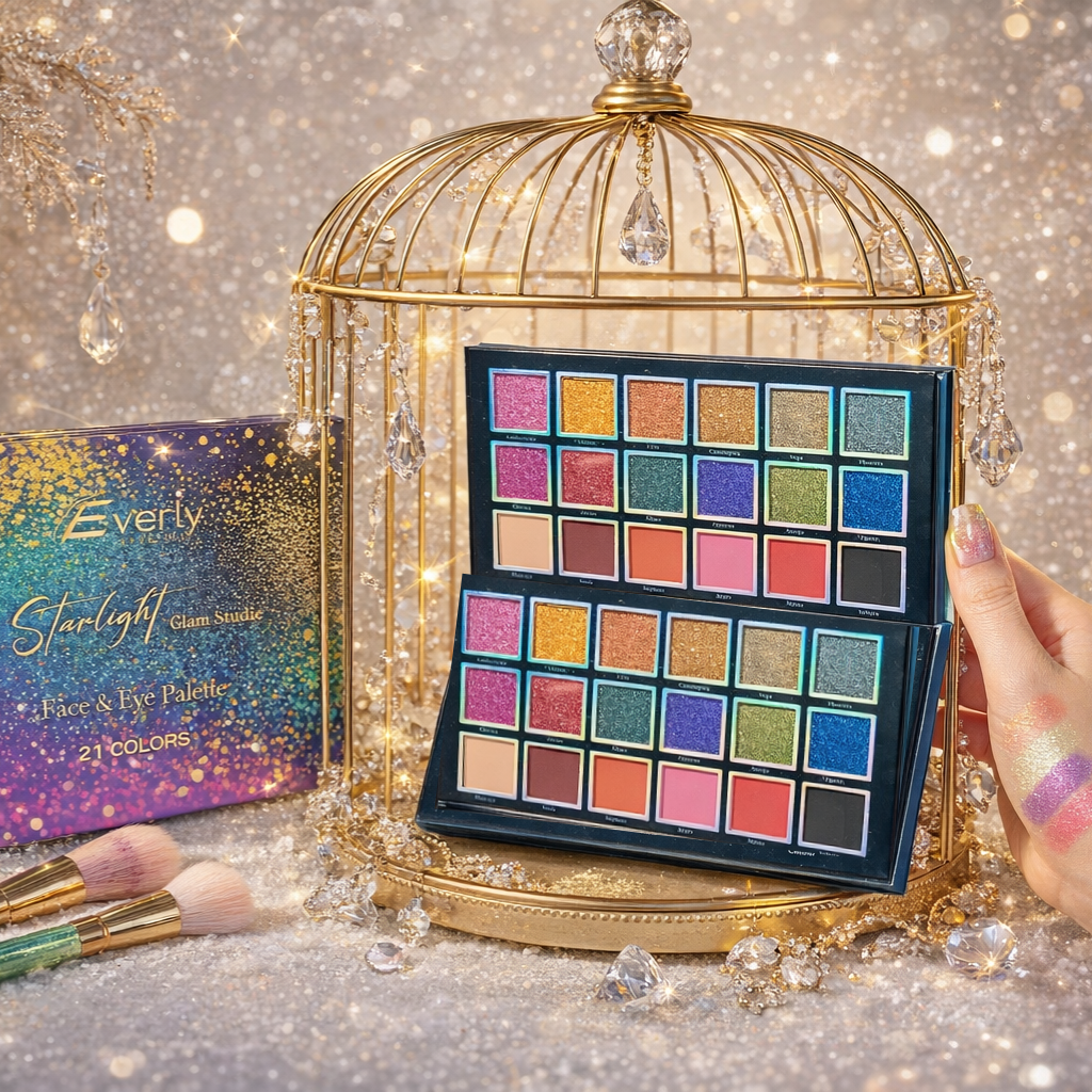 Everly Beauties Starlight Glam Studio Face & Eye Palette | 21-Shade All-in-One Makeup Palette