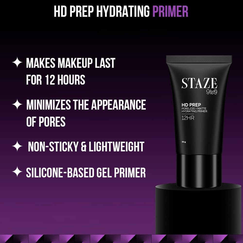 Staze 9to9 HD Prep Hydrating Primer – 12H Long-Lasting, Pore & Fine Line Blur