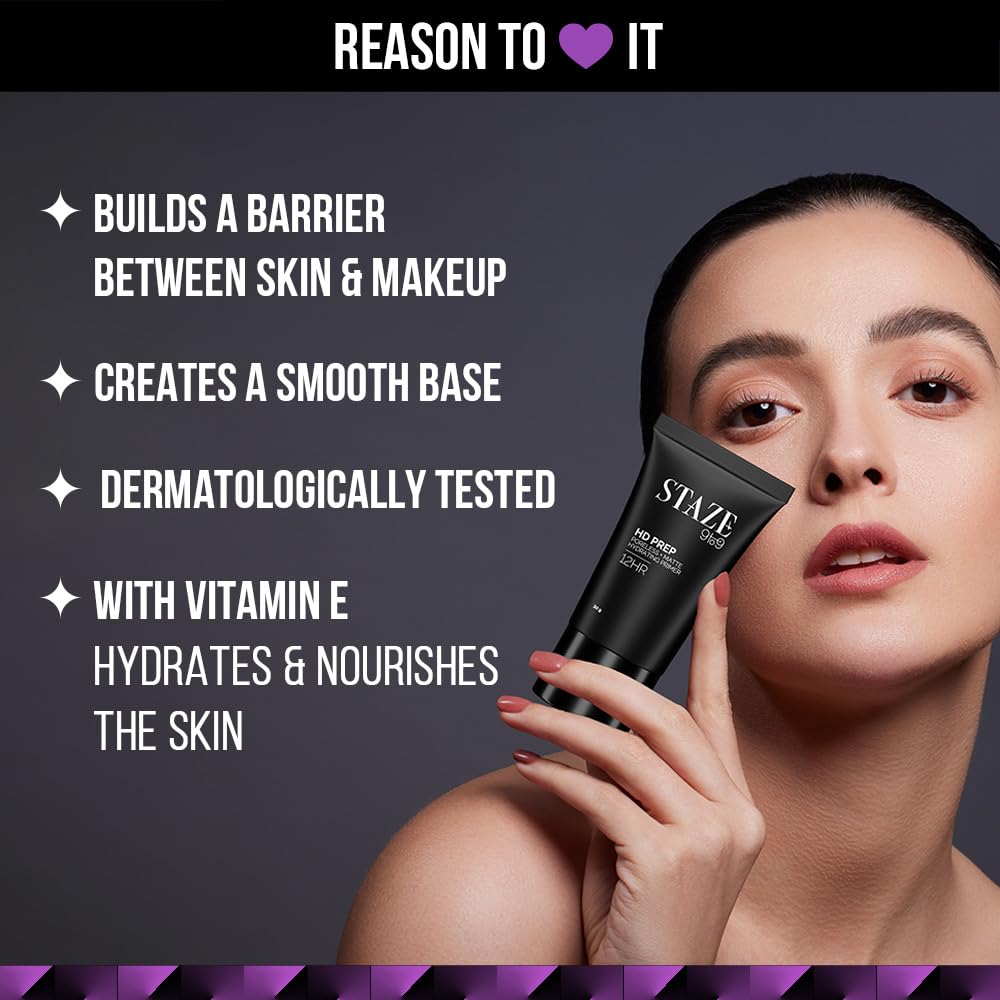 Staze 9to9 HD Prep Hydrating Primer – 12H Long-Lasting, Pore & Fine Line Blur