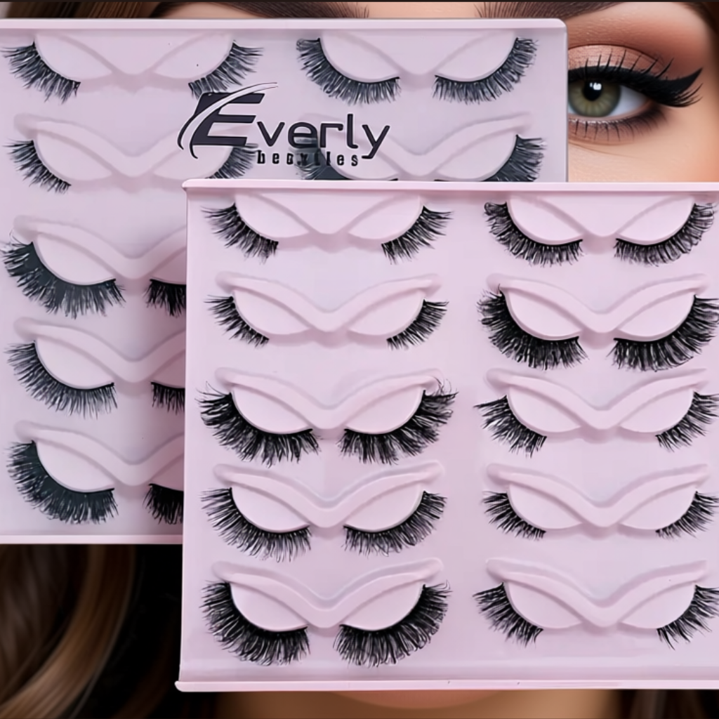 Everly Beauties 10 Pair Mixed Style False Eyelash Set – Reusable & Lightweight