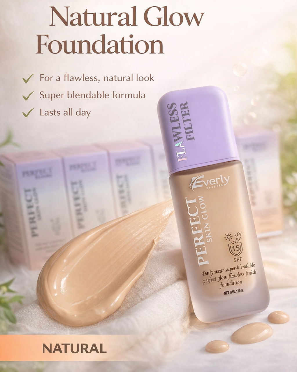Everly Beauties DewyGlow SPF15 Perfect Finish Foundation